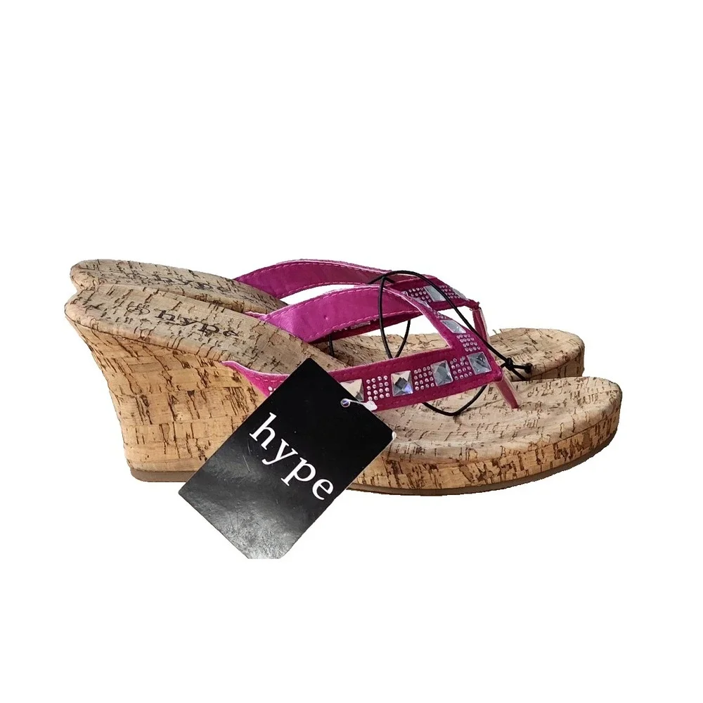 NEW Hype Womens Cork‎ Wedge Sandals Size 8 Pink/Brown 3.25
